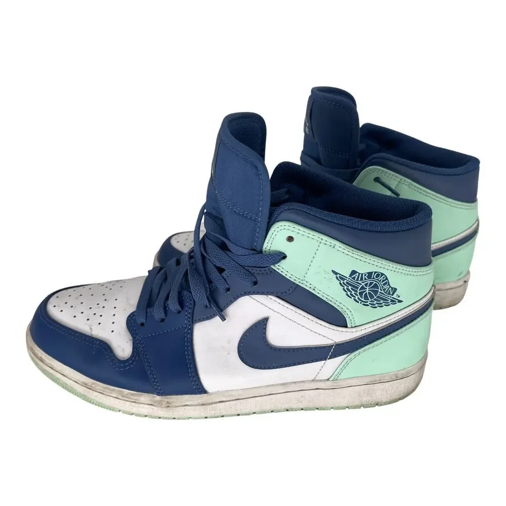 Nike Air Jordan 1 Mid Blue Mint Mystic Navy White 554724-413 Men’s Sz 10 - Picture 7 of 9